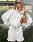 Minimalist Polo Shirt Set with Lantern Sleeves