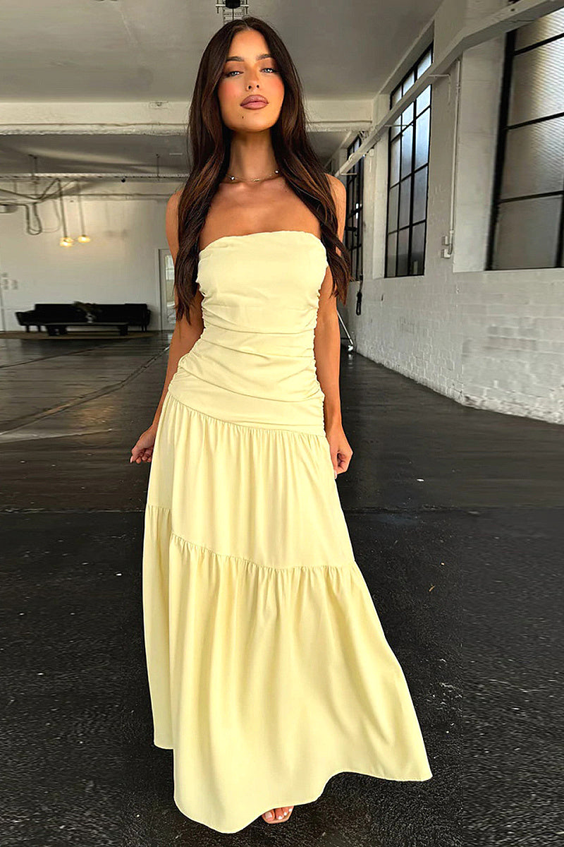 Strapless A-Line Pleated Waist Dress