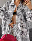 Fashion Loose Ink Print Shirt and Shorts Set