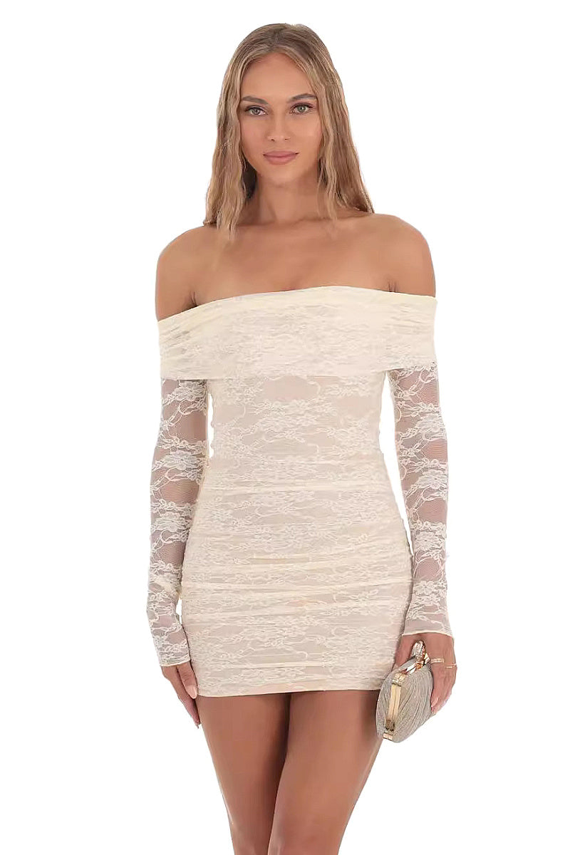 Sexy Ruched One Shoulder Lace Dress