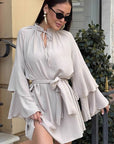 Stylish V-Neck Ruffle Sleeve Irregular Dress