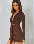 Knit Sexy Deep V Neck Long Sleeve Bodycon Dress