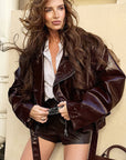 Retro Burgundy Leather Jacket for Casual Style