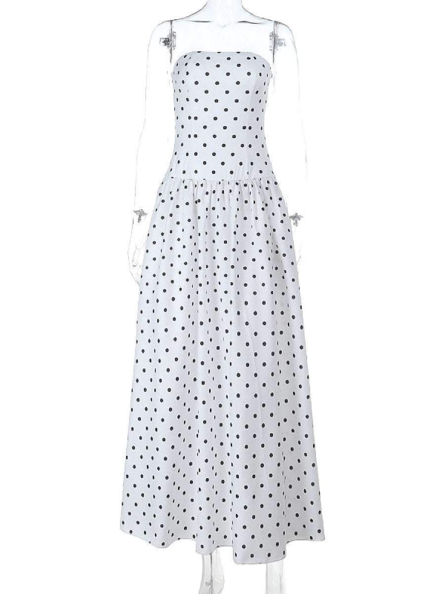 Elegant Polka Dot Strapless A-Line Dress