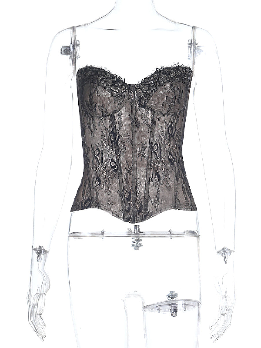 Lace Embossed Strapless Bustier Top