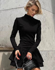 French Style Little Black Dress with High Neck