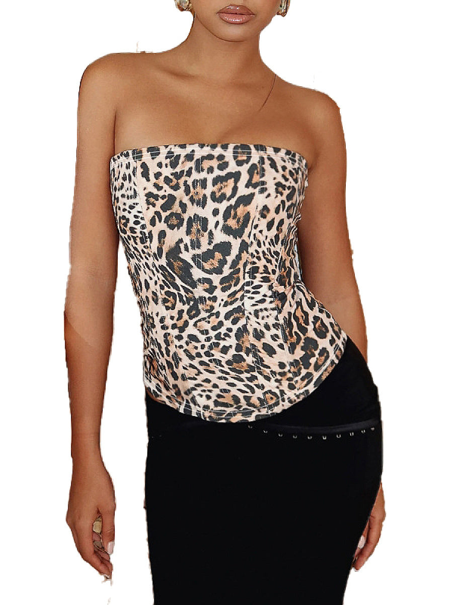 Sexy Leopard Print Strapless Top for Women
