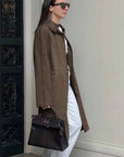 Retro Brown Suede Long Coat for Women