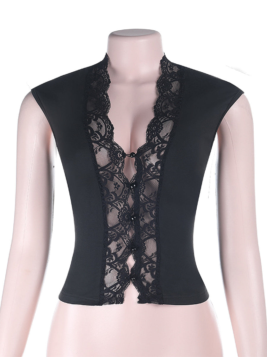 Stylish V-Neck Lace Top for Casual Wear