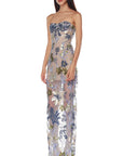 Elegant Embroidered Sequin Flower Strapless Dress