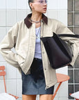 Autumn Winter Color Block Jacket with Pockets