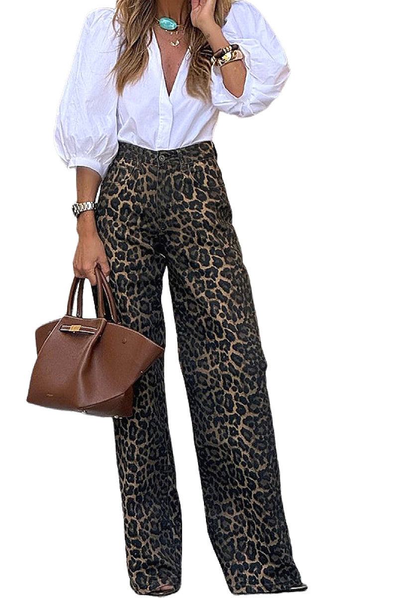 Elegant High-Waisted Leopard Print Trousers