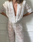 New Lace Hollow Out Long Sleeve Two Piece Set