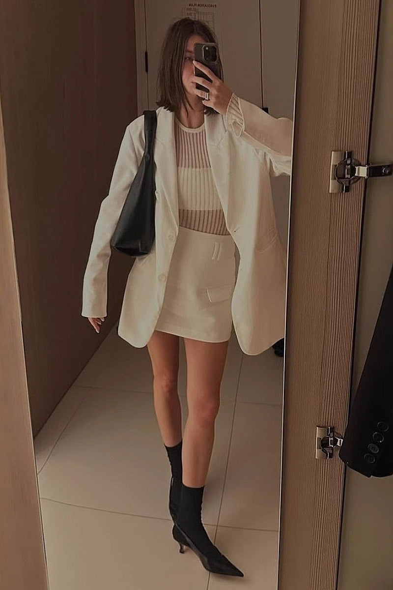 Stylish White Two-Piece Set for Office Wear