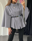 Elegant Winter Women's Cape Coat with Waist Tie