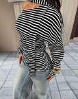 Fashion Striped Asymmetrical Long Sleeve T-Shirt