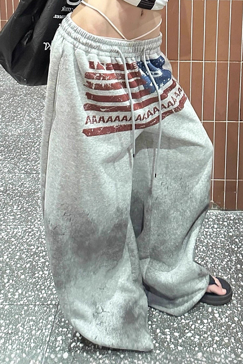 Sexy American Flag Print Drawstring Pants