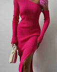 Stylish Long Sweater Dress with Asymmetrical Neck