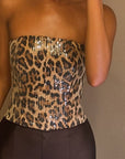 High Waist Leopard Print Sequin Crop Top