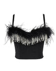 Elegant Feather Embroidered Strapless Top