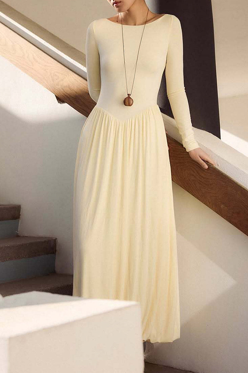 Elegant Knitted Round Neck Long Dress for Women