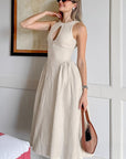Summer Casual Khaki Cotton Linen Dress for Women