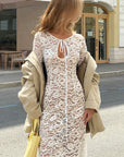 Chic Sheer Lace Long Sleeve Dress