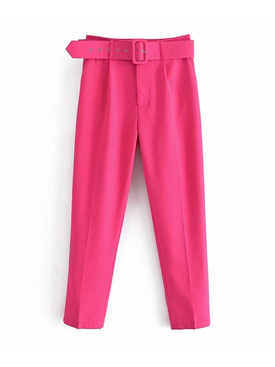 Casual High Waist Straight Leg Pants with Belt