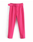 Casual High Waist Straight Leg Pants with Belt