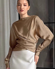 French Design Satin Round Neck Top for Women