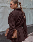 Brown Waist-Defined Pleated Shirt for Women