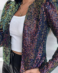 Women's Leopard Print Sequin Long Sleeve Blazer