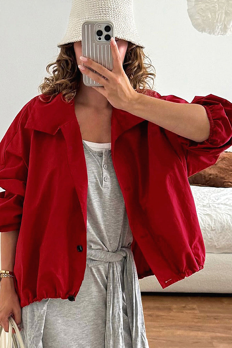 Stylish Red High Neck Windbreaker for Women