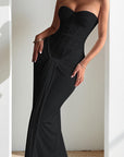 Elegant Strapless Long Dress with Waist Tie