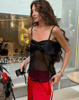 Summer Sheer Black Mesh Camisole Top