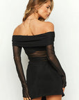 Elegant Mesh Off-Shoulder Split Dress
