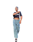 Y2K Style Bow Tie Denim Straight Leg Pants