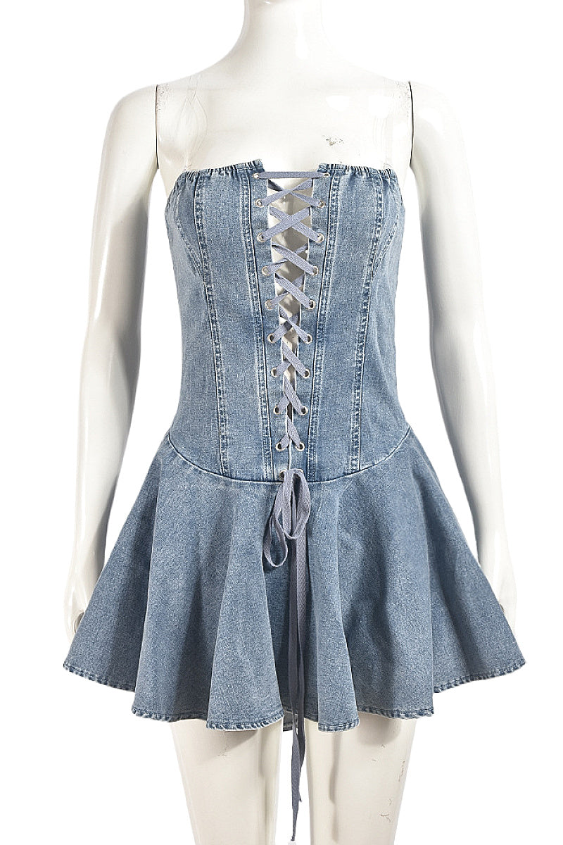 Stylish Denim Strapless Mini Dress for Women