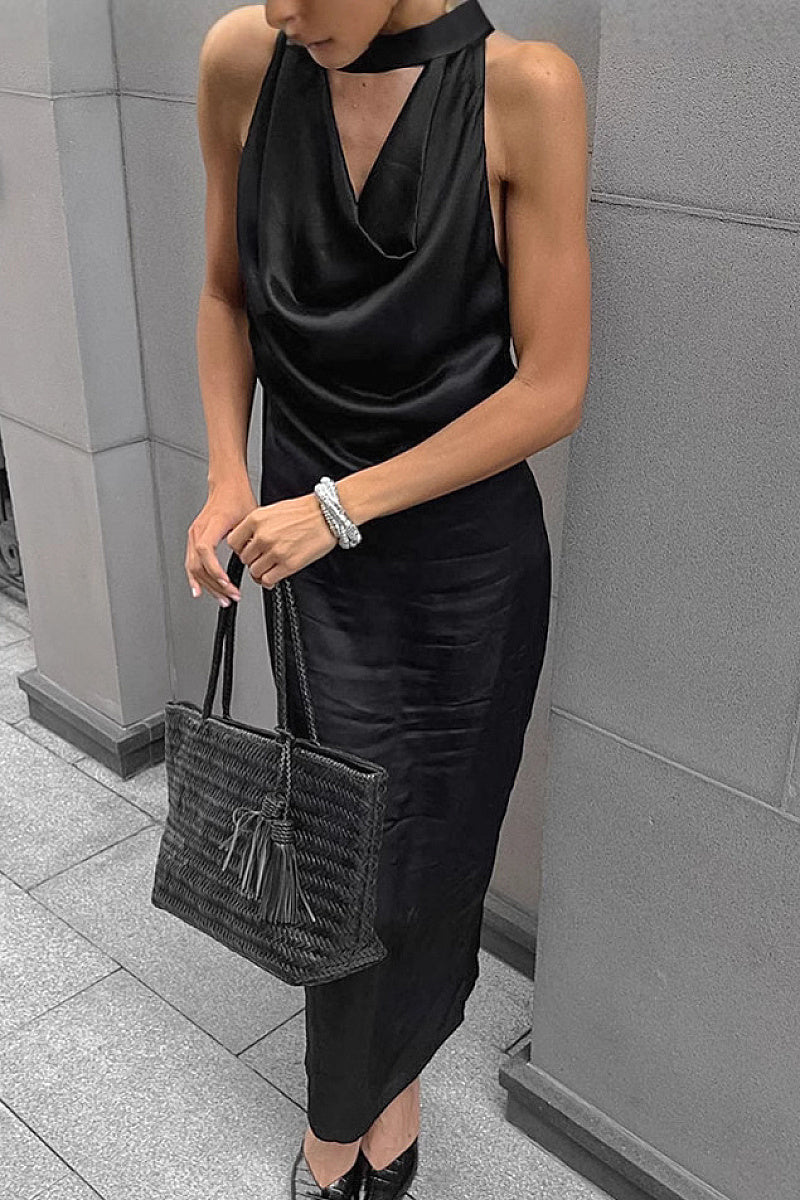 Elegant Black Halter Neck Dress for Women