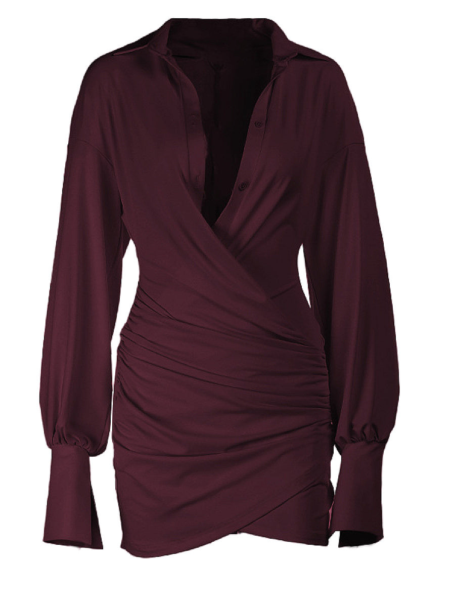 Sexy Deep V Neck Pleated Bodycon Dress