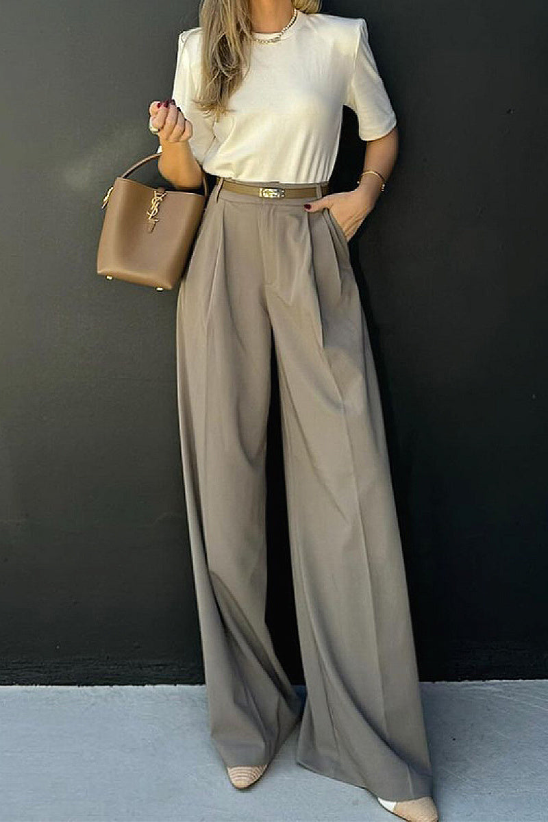Casual Solid Color Wide Leg Pants for Women