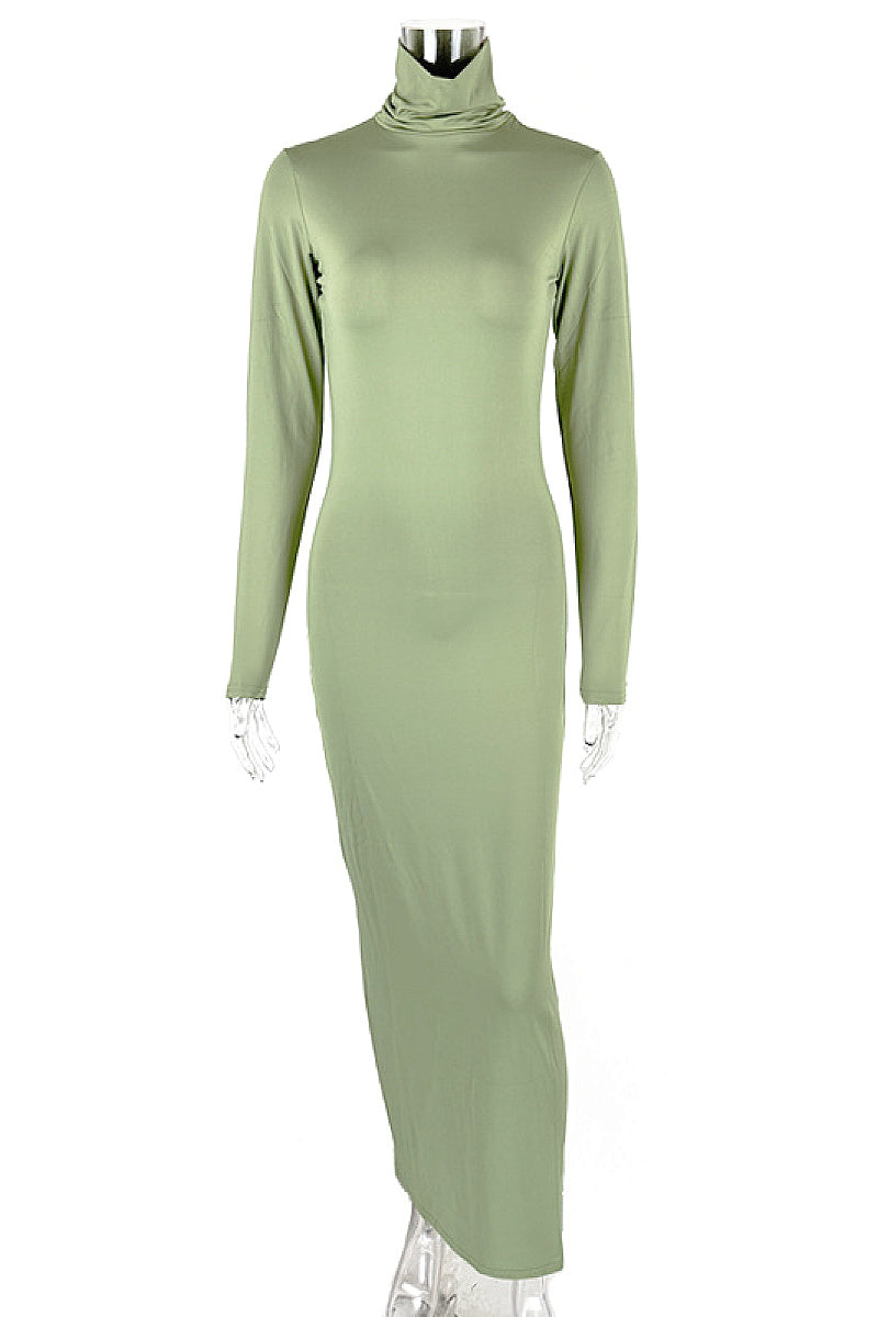 Elegant High Neck Long Sleeve Dress
