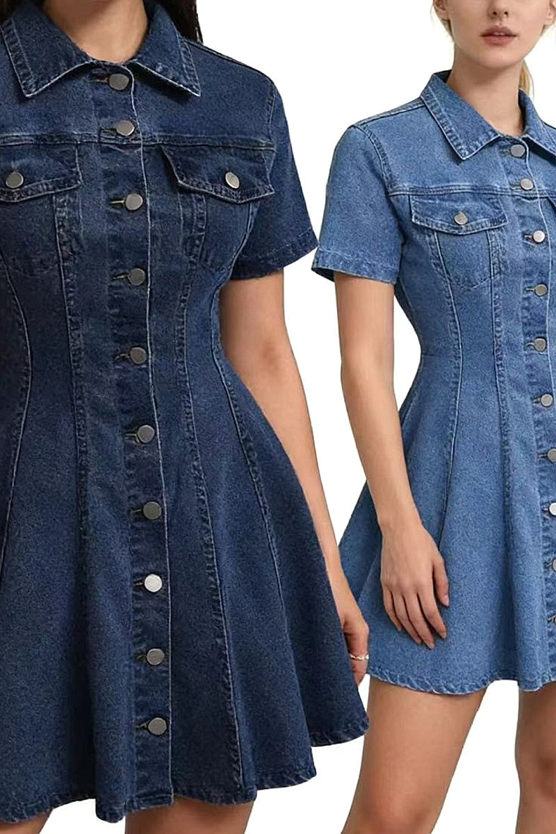 Casual Denim Dress with Button Closure