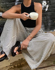 Trendy Striped Wide Leg Pants with Elastic Waist