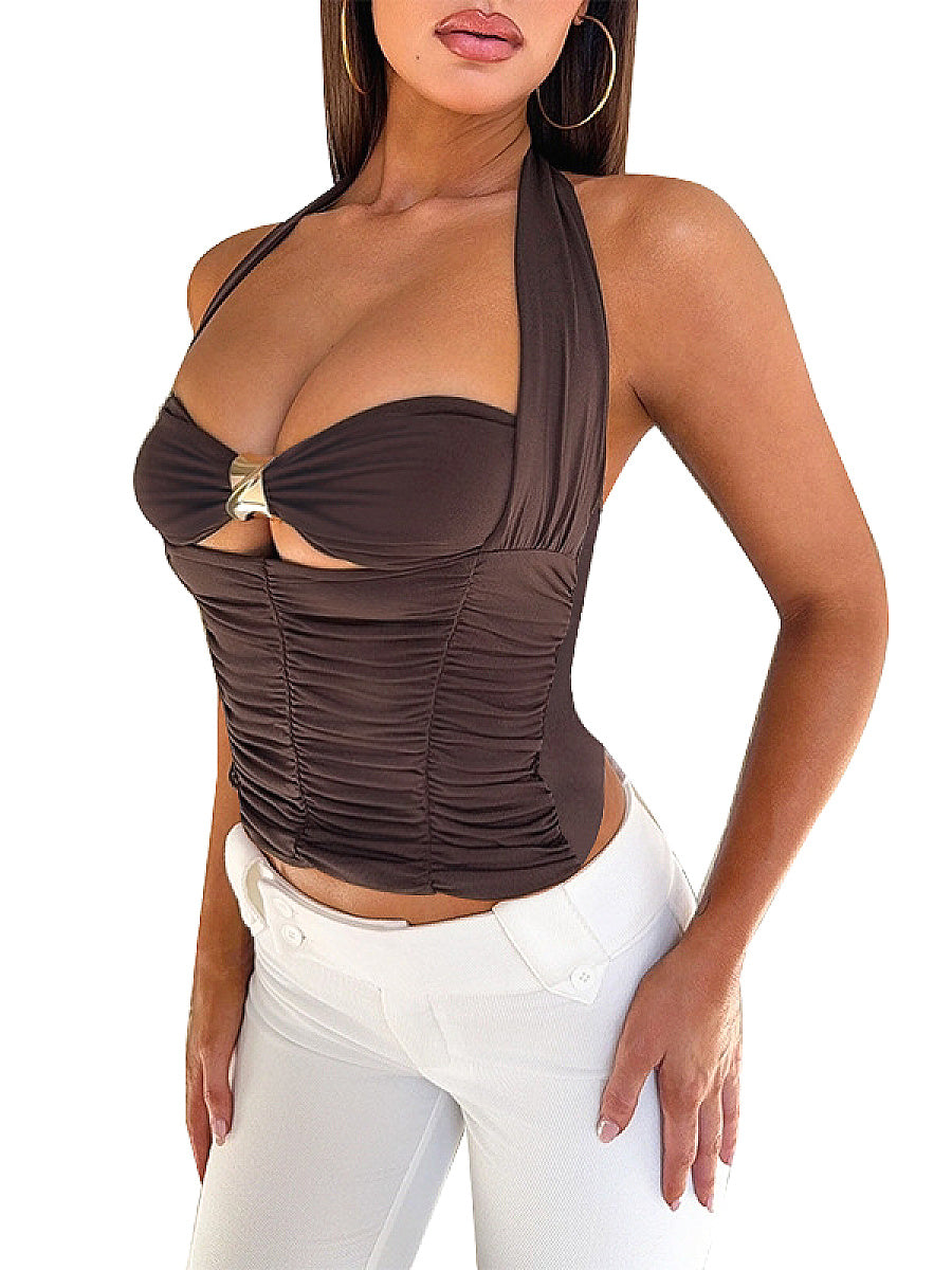 Fashionable Halter Top with Metal Ring