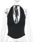 Sexy Deep V Neck Black Halter Top for Women