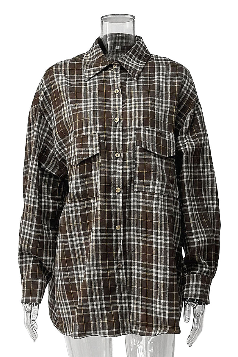 Vintage Plaid Long Sleeve Shirt for Women