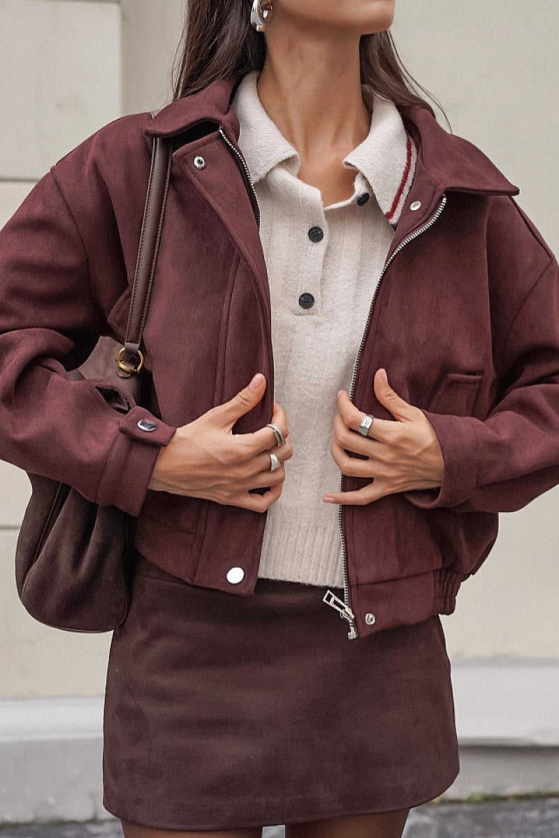 Retro Brown Suede Jacket for Women