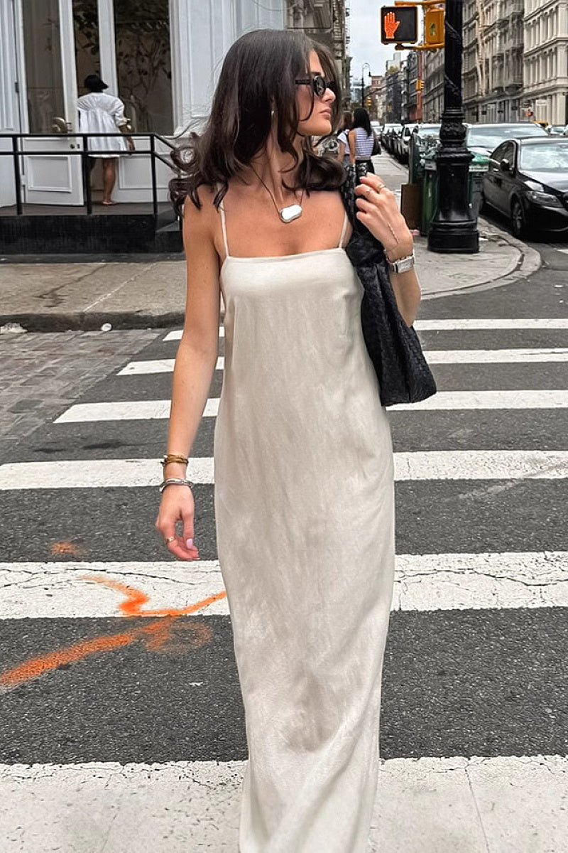 Chic Khaki Cotton Linen A-Line Dress