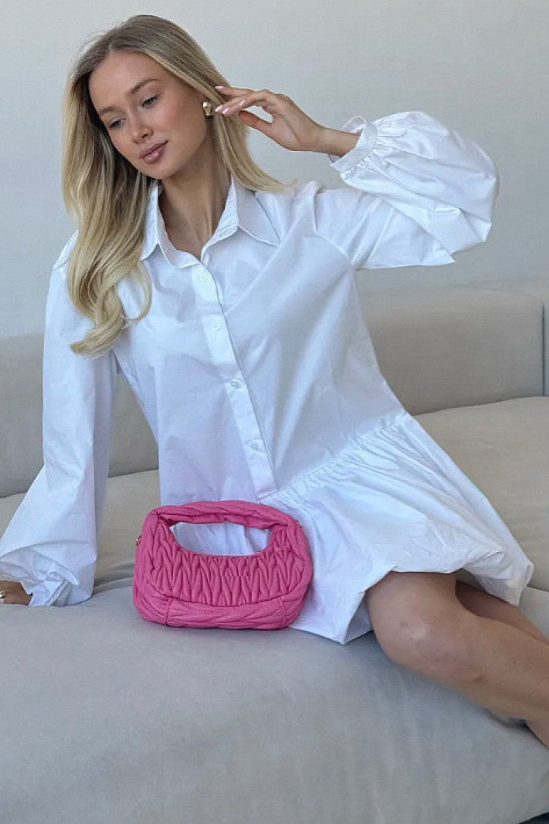 Sweet Puff Sleeve Buttoned A-Line Dress